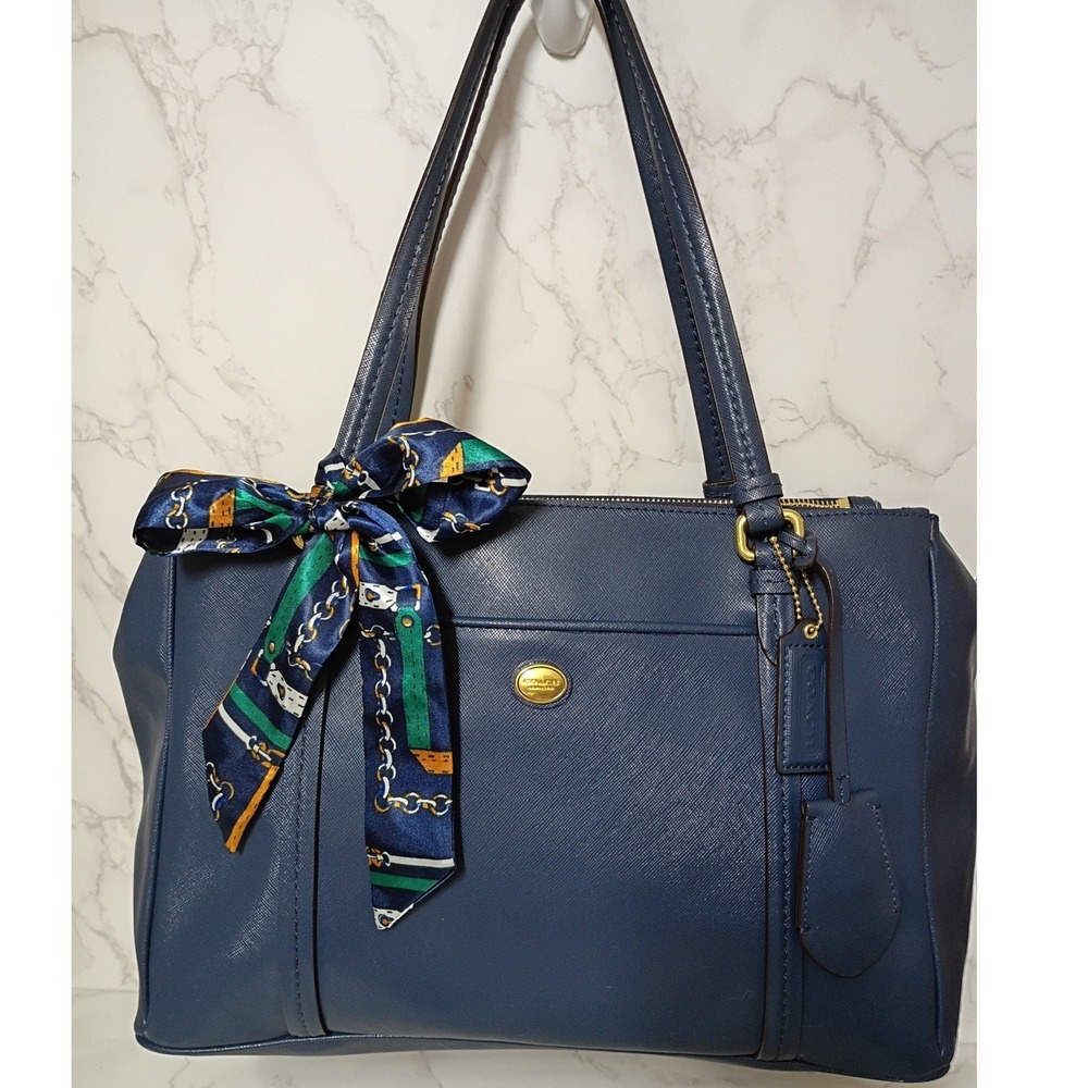 COACH Peyton Blue Saffiano Leather Pocket Satchel w/ Bag Scarf - EUC